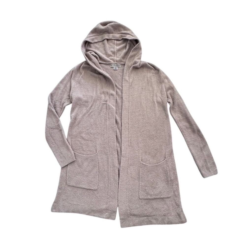 BAREFOOT DREAMS CozyChic Cardigan Hooded Taupe Heather Sweater XS/S Oversize